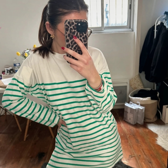 Green and White Striped Long Sleeve Dress - Picture 2 of 6